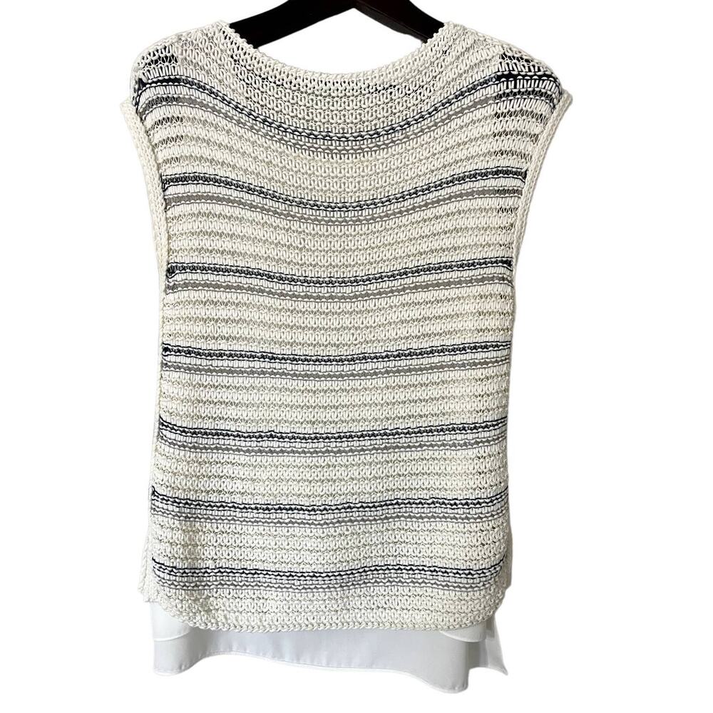 Lafayette 148 Cream and Blue Knit Sleeveless Sweater Size Medium‎ (flaw)